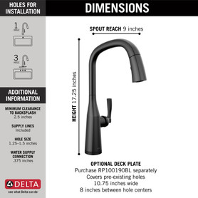 9176TV-BL-DST Stryke 1L Touch2O Pull Down Kitchen with Voice, Matte Black