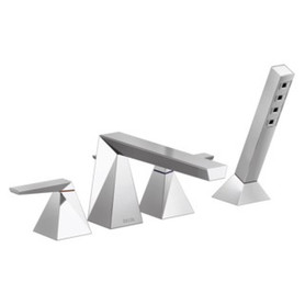 T4743-PR Trillian Delta Trillian Two-Handle Roman Tub Trim with Hand Shower, Lumicoat Chrome