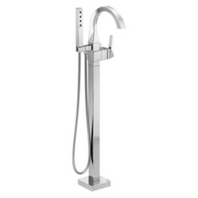 T4746-PR-FL Trillian Delta Trillian Single Handle Floor Mount Tub Filler Trim, Lumicoat Chrome