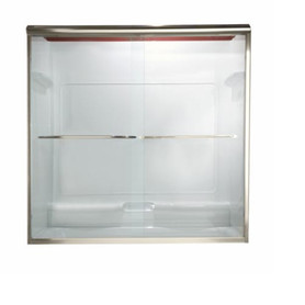 65.5" Tall Frameless, Bypass, Clear Glass Shower Door for 44" to 48" Width Openings in Brushed Nickel