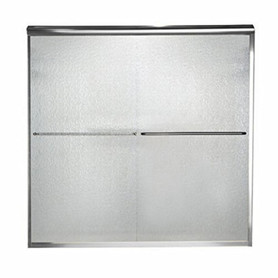56" Tall Frameless Bypass, Rain Glass Double Sliding Shower Door for 56" to 60" Width Openings in Silver