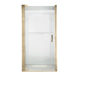 65.56" Tall Frameless, Pivot, Clear Glass Shower Door with "D" Handle for 32.69" to 33.56" Width Openings in Gold
