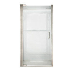 65.56" Tall Frameless, Pivot, Clear Glass Shower Door with "D" Handle for 24.56" to 25.44" Width Openings in Brushed Nickel