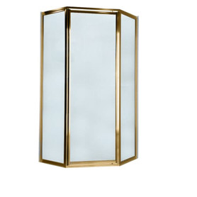 68.5" Tall Framed, Pivot, Rain Glass Neo Angle Shower Door for 24" to 24" Width Openings in Gold