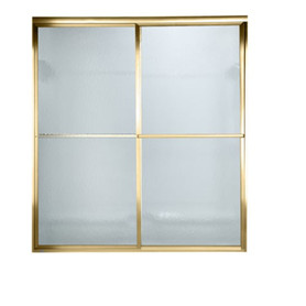 56" Tall Framed, Bypass, Hammered Glass Shower Door for 56" to 60" Width Openings in Gold