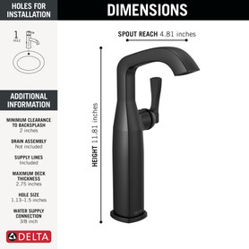 776-BL-DST Stryke 6.56-in x 4.38-in x 11.19-in Single Handle Vessel Bathroom Faucet, Matte Black