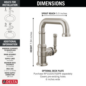 584SH-SS-PR-DST Broderick 7.13-in x 2.00-in x 7.94-in Single Handle Bathroom Faucet, Lumicoat Stainless