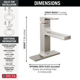 537-SSMPU-DST Velum 6.50-in x 6.00-in x 7.56-in Single Handle Bathroom Faucet, Stainless