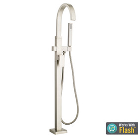 Contemporary Square Freestanding Tub Faucet for FLASH Rough-In Valve in Brushed Nickel