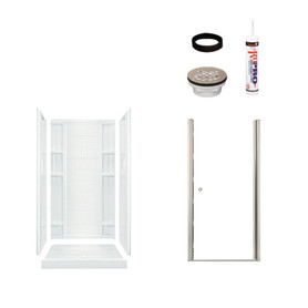 75.75-in x 34-in x 36-in Vikrell Wall and Floor 4-Piece Alcove Shower Kit in Nickel with Clear Glass