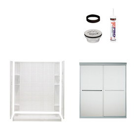 Sterling 7213-5475SF 75.75-in x 34-in x 60-in Vikrell Wall and Floor 5-Piece Alcove Shower Kit in Silver with Frosted Glass