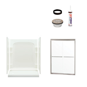 7217L-5475NC 73.75-in x 60-in x 30-in Vikrell Wall and Floor 5-Piece Alcove Shower Kit in Nickel with Clear Glass