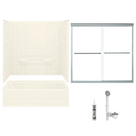 60-in x 30-in Bathtub, Walls and Door Kit, in Biscuit/Chrome with Clear Glass