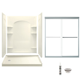 Sterling 7218L-5475SC-B-96 Ensemble 60-in x 32-in Vikrell 5-Piece Shower Kit with Backers/Clear Door