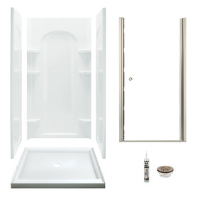 42-in x 34-in Shower Base, Walls and Door Kit, in White/Nickel with Clear Glass