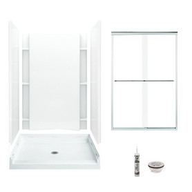 48-in x 36-in Shower Base, Walls and Door Kit, in White/Chrome with Clear Glass