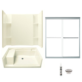 60-in x 36-in Shower Base, Walls and Door Kit, in Biscuit/Chrome with Clear Glass