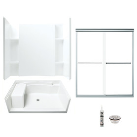 60-in x 36-in Shower Base, Walls and Door Kit, in White/Chrome with Clear Glass