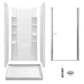 36-in x 34-in Shower Base, Walls and Door Kit, in White/Chrome with Clear Glass
