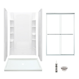 Sterling 7232-5475SC-0 48-in x 34-in Shower Base, Walls and Door Kit, in White/Chrome with Clear Glass