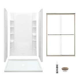 48-in x 34-in Shower Base, Walls and Door Kit, in White/Nickel with Clear Glass