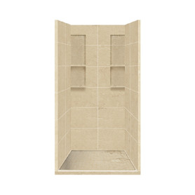 36-in x 36-in x 83-in Solid Surface Alcove Shower Kit in Almond Sky