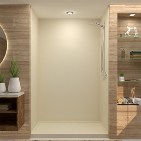 30-in x 60-in x 75-in Solid Surface Right-Hand Alcove Shower Kit in Biscuit