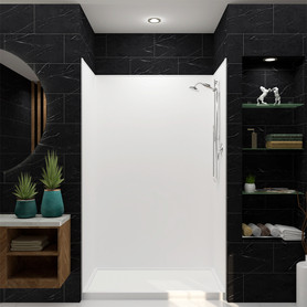 32-in x 60-in x 75-in Solid Surface Right-Hand Alcove Shower Kit in White