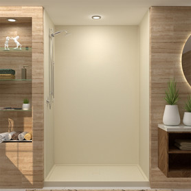 36-in x 60-in x 75-in Solid Surface Alcove Shower Kit in Biscuit