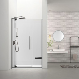 RDPD4876108C-MB Rynolds Duo 48-in x 76-in Pivot Shower Door With 5/16-in Clear Glass And Sabrina Double-Sided Handles, Matte Black