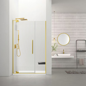RDPD4876108C-CB Rynolds Duo 48-in x 76-in Pivot Shower Door With 5/16-in Clear Glass And Sabrina Double-Sided Handles, Champagne Bronze