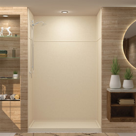 30-in x 60-in x 99-in Solid Surface Left-Hand Alcove Shower Kit with Extension in Matrix Khaki
