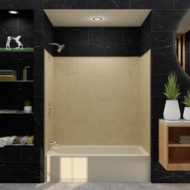 60-in x 32-in x 60-in Solid Surface Tub Wall Surround in Almond Sky