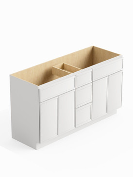 60-in x 21-in x 35-in Ready to Assemble Slim Shaker Vanity Combo Base Cabinet With Center Drawer Stack, White, VSD60-3D-RTA-FR02-WH