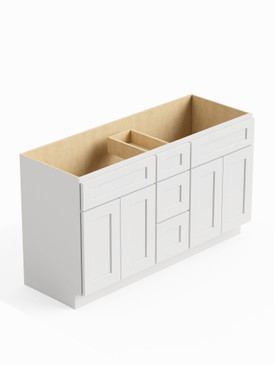 60-in x 21-in x 35-in Ready To Assemble Shaker Vanity Combo Base Cabinet With Center Drawer Stack, White, VSD60-3D-RTA-FR01-WH
