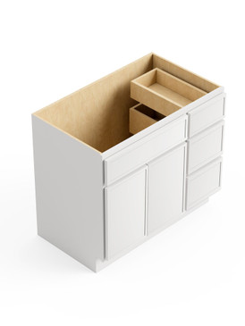 36-in x 21-in x 35-in Ready to Assemble Slim Shaker Vanity Combo Base Cabinet With Three Drawers on Right, White, V3621DR-RTA-FR02-WH