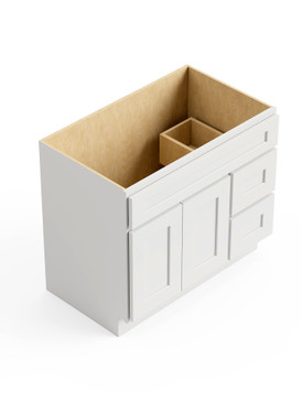 36-in x 18-in x 31-in Ready To Assemble Shaker Double Door with Two Right-Side Drawers Vanity Base Cabinet, White, V361831DR-2D-RTA-FR01-WH