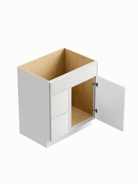 33-in x 21-in x 35-in Ready to Assemble Slim Shaker Vanity Combo Base Cabinet With Two Drawers on Left, White, V3321DL-2D-RTA-FR02-WH