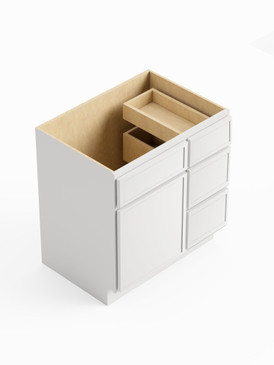 30-in x 21-in x 35-in Ready to Assemble Slim Shaker Vanity Combo Base Cabinet With Three Drawers on Right, White, V3021DR-RTA-FR02-WH