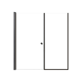 Lyna 63-in x 70-in Pivot Shower Door And Fixed Panel With 1/4-in Clear Glass And Double-Sided Knob Handles, Matte Black