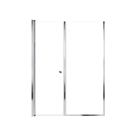 Lyna 53-in x 70-in Pivot Shower Door And Fixed Panel With 1/4-in Clear Glass And Double-Sided Knob Handles, Polished Chrome