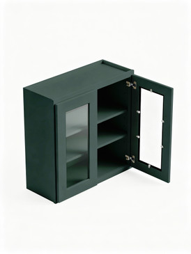 39 in. x 30 in. Ready to Assemble Wall Cabinet with Double Remington Frame Clear Glass Doors, Green