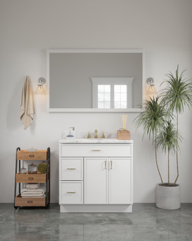 54-in x 34-in Slim Shaker Framed Vanity Mirror, White