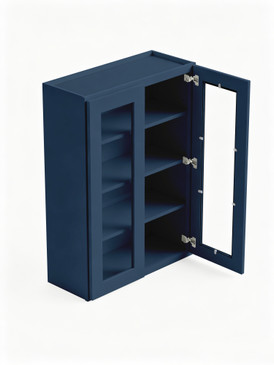 27 in. x 42 in. Ready to Assemble Wall Cabinet with Double Remington Frame Clear Glass Doors, Navy Blue