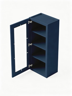 21 in. x 42 in. Ready to Assemble Wall Cabinet with Single Remington Frame Clear Glass Door, Navy Blue