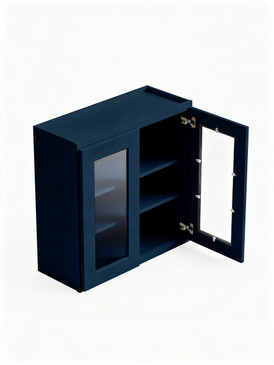 33 in. x 30 in. Ready to Assemble Wall Cabinet with Double Remington Frame Clear Glass Doors, Navy Blue
