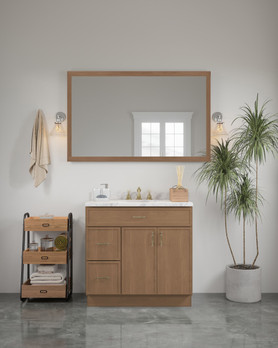 54-in x 34-in Slim Shaker Framed Vanity Mirror, Tan Wood