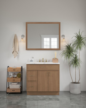 42-in x 34-in Slim Shaker Framed Vanity Mirror, Tan Wood