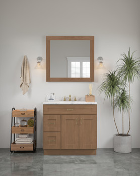 36-in x 34-in Shaker Framed Vanity Mirror, Tan Wood