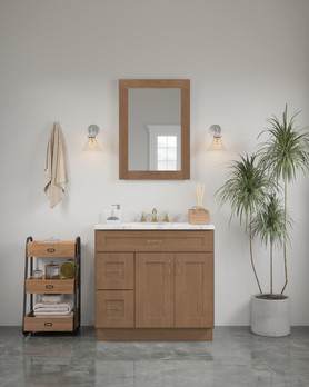 24-in x 34-in Shaker Framed Vanity Mirror, Tan Wood